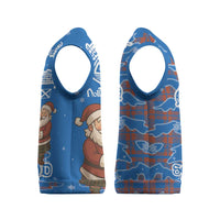 Scotland Christmas Knitted V-Neck Vest with Santa Playing Bagpipes and Blue Red Tartan Music Notes - Wonder Print Shop