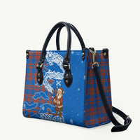 Scotland Christmas Leather Bag with Santa Playing Bagpipes and Blue Red Tartan Music Notes - Wonder Print Shop
