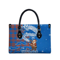 Scotland Christmas Leather Bag with Santa Playing Bagpipes and Blue Red Tartan Music Notes - Wonder Print Shop