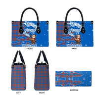 Scotland Christmas Leather Bag with Santa Playing Bagpipes and Blue Red Tartan Music Notes - Wonder Print Shop