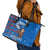 Scotland Christmas Leather Tote Bag with Santa Playing Bagpipes and Blue Red Tartan Music Notes - Wonder Print Shop