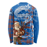 Scotland Christmas Long Sleeve Shirt with Santa Playing Bagpipes and Blue Red Tartan Music Notes - Wonder Print Shop