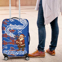 Scotland Christmas Luggage Cover with Santa Playing Bagpipes and Blue Red Tartan Music Notes - Wonder Print Shop