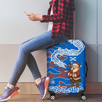 Scotland Christmas Luggage Cover with Santa Playing Bagpipes and Blue Red Tartan Music Notes - Wonder Print Shop