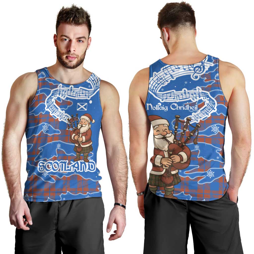 Scotland Christmas Men Tank Top with Santa Playing Bagpipes and Blue Red Tartan Music Notes - Wonder Print Shop