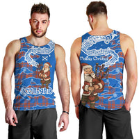Scotland Christmas Men Tank Top with Santa Playing Bagpipes and Blue Red Tartan Music Notes - Wonder Print Shop
