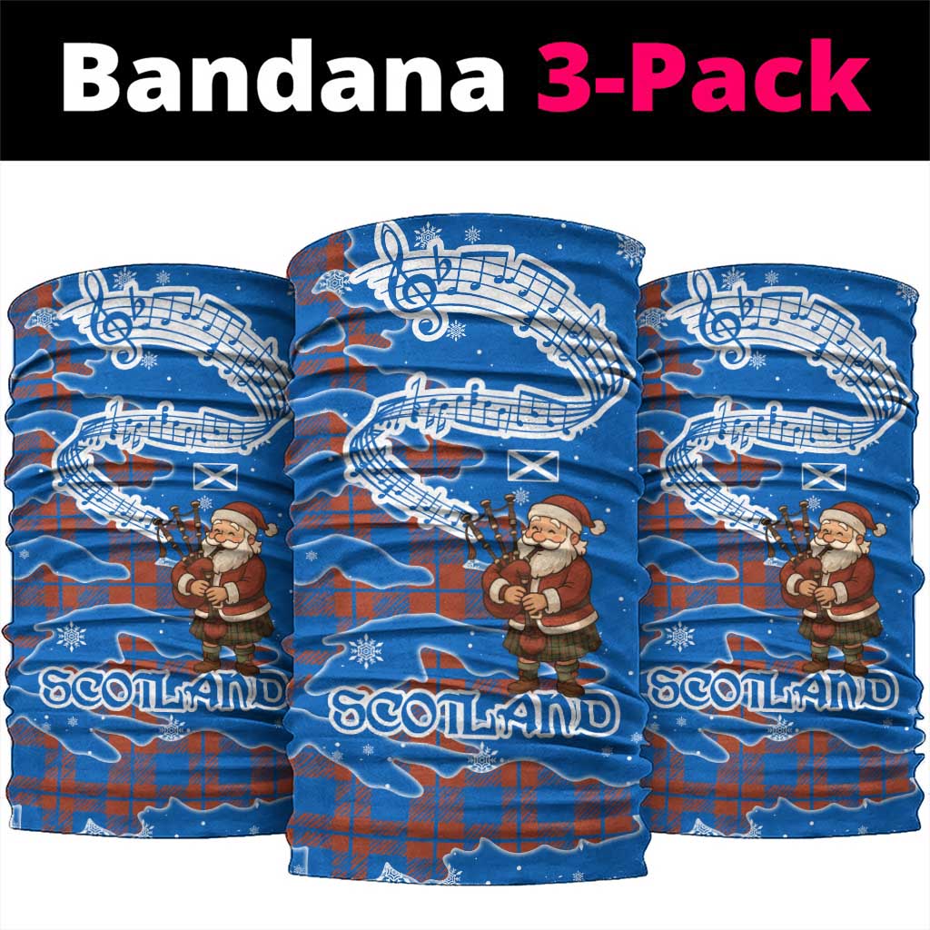 Scotland Christmas Neck Gaiter with Santa Playing Bagpipes and Blue Red Tartan Music Notes - Wonder Print Shop