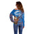 Scotland Christmas Off Shoulder Sweater with Santa Playing Bagpipes and Blue Red Tartan Music Notes - Wonder Print Shop