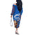 Scotland Christmas Off The Shoulder Long Sleeve Dress with Santa Playing Bagpipes and Blue Red Tartan Music Notes - Wonder Print Shop