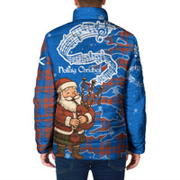 Scotland Christmas Padded Jacket with Santa Playing Bagpipes and Blue Red Tartan Music Notes - Wonder Print Shop
