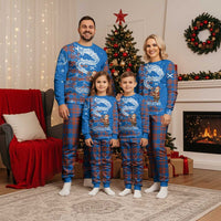 Scotland Christmas Pajama Set with Santa Playing Bagpipes and Blue Red Tartan Music Notes - Wonder Print Shop