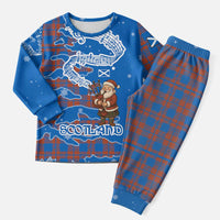 Scotland Christmas Pajama Set with Santa Playing Bagpipes and Blue Red Tartan Music Notes - Wonder Print Shop