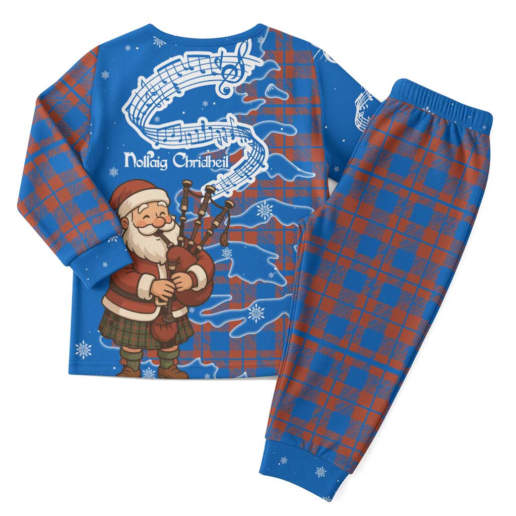 Scotland Christmas Pajama Set with Santa Playing Bagpipes and Blue Red Tartan Music Notes - Wonder Print Shop