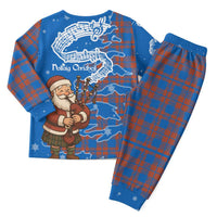 Scotland Christmas Pajama Set with Santa Playing Bagpipes and Blue Red Tartan Music Notes - Wonder Print Shop