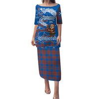 Scotland Christmas Puletasi with Santa Playing Bagpipes and Blue Red Tartan Music Notes - Wonder Print Shop