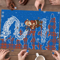 Scotland Christmas Puzzle with Santa Playing Bagpipes and Blue Red Tartan Music Notes - Wonder Print Shop