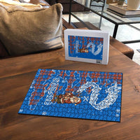 Scotland Christmas Puzzle with Santa Playing Bagpipes and Blue Red Tartan Music Notes - Wonder Print Shop