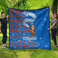 Scotland Christmas Quilt with Santa Playing Bagpipes and Blue Red Tartan Music Notes - Wonder Print Shop