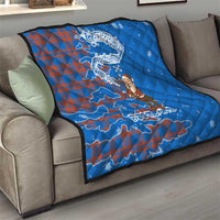 Scotland Christmas Quilt with Santa Playing Bagpipes and Blue Red Tartan Music Notes - Wonder Print Shop