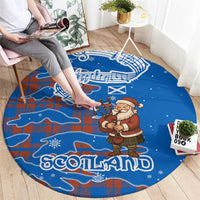 Scotland Christmas Round Carpet with Santa Playing Bagpipes and Blue Red Tartan Music Notes - Wonder Print Shop
