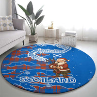 Scotland Christmas Round Carpet with Santa Playing Bagpipes and Blue Red Tartan Music Notes - Wonder Print Shop