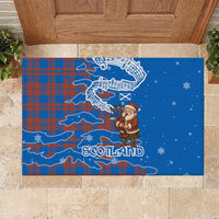 Scotland Christmas Rubber Doormat with Santa Playing Bagpipes and Blue Red Tartan Music Notes - Wonder Print Shop