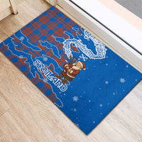 Scotland Christmas Rubber Doormat with Santa Playing Bagpipes and Blue Red Tartan Music Notes - Wonder Print Shop