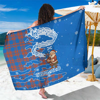 Scotland Christmas Sarong with Santa Playing Bagpipes and Blue Red Tartan Music Notes - Wonder Print Shop