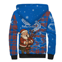 Scotland Christmas Sherpa Hoodie with Santa Playing Bagpipes and Blue Red Tartan Music Notes - Wonder Print Shop