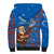 Scotland Christmas Sherpa Hoodie with Santa Playing Bagpipes and Blue Red Tartan Music Notes - Wonder Print Shop