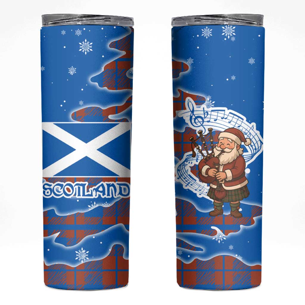 Scotland Christmas Skinny Tumbler with Santa Playing Bagpipes and Blue Red Tartan Music Notes - Wonder Print Shop