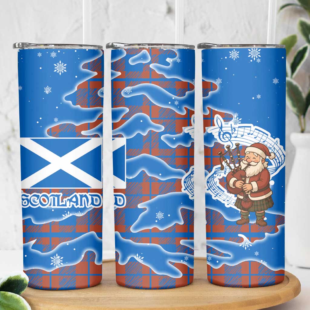 Scotland Christmas Skinny Tumbler with Santa Playing Bagpipes and Blue Red Tartan Music Notes - Wonder Print Shop