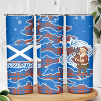 Scotland Christmas Skinny Tumbler with Santa Playing Bagpipes and Blue Red Tartan Music Notes - Wonder Print Shop