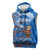 Scotland Christmas Sleeveless Hoodie with Santa Playing Bagpipes and Blue Red Tartan Music Notes - Wonder Print Shop