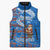 Scotland Christmas Sleeveless Puffer Jacket with Santa Playing Bagpipes and Blue Red Tartan Music Notes - Wonder Print Shop