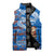 Scotland Christmas Sleeveless Puffer Jacket with Santa Playing Bagpipes and Blue Red Tartan Music Notes - Wonder Print Shop