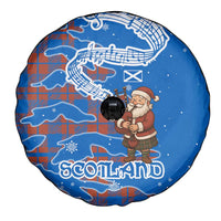 Scotland Christmas Spare Tire Cover with Santa Playing Bagpipes and Blue Red Tartan Music Notes - Wonder Print Shop