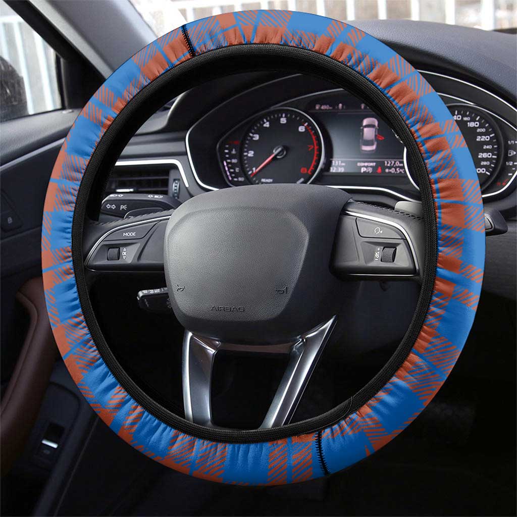 Scotland Christmas Steering Wheel Cover with Santa Playing Bagpipes and Blue Red Tartan Music Notes - Wonder Print Shop