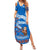 Scotland Christmas Summer Maxi Dress with Santa Playing Bagpipes and Blue Red Tartan Music Notes - Wonder Print Shop