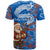 Scotland Christmas T Shirt with Santa Playing Bagpipes and Blue Red Tartan Music Notes - Wonder Print Shop