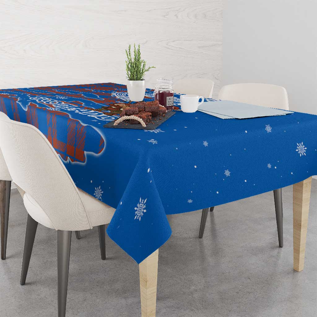 Scotland Christmas Tablecloth with Santa Playing Bagpipes and Blue Red Tartan Music Notes - Wonder Print Shop
