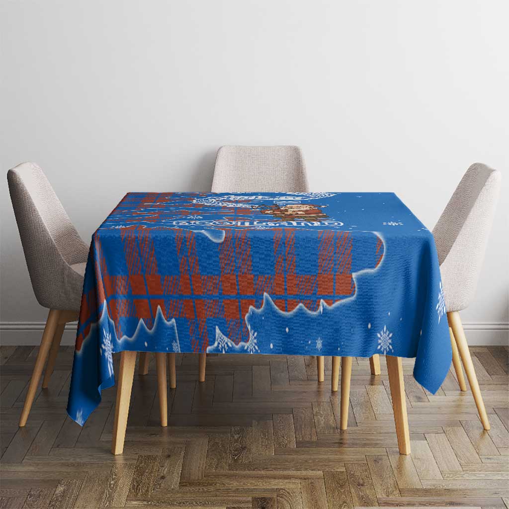 Scotland Christmas Tablecloth with Santa Playing Bagpipes and Blue Red Tartan Music Notes - Wonder Print Shop