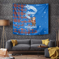 Scotland Christmas Tapestry with Santa Playing Bagpipes and Blue Red Tartan Music Notes - Wonder Print Shop