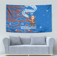 Scotland Christmas Tapestry with Santa Playing Bagpipes and Blue Red Tartan Music Notes - Wonder Print Shop