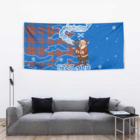 Scotland Christmas Tapestry with Santa Playing Bagpipes and Blue Red Tartan Music Notes - Wonder Print Shop