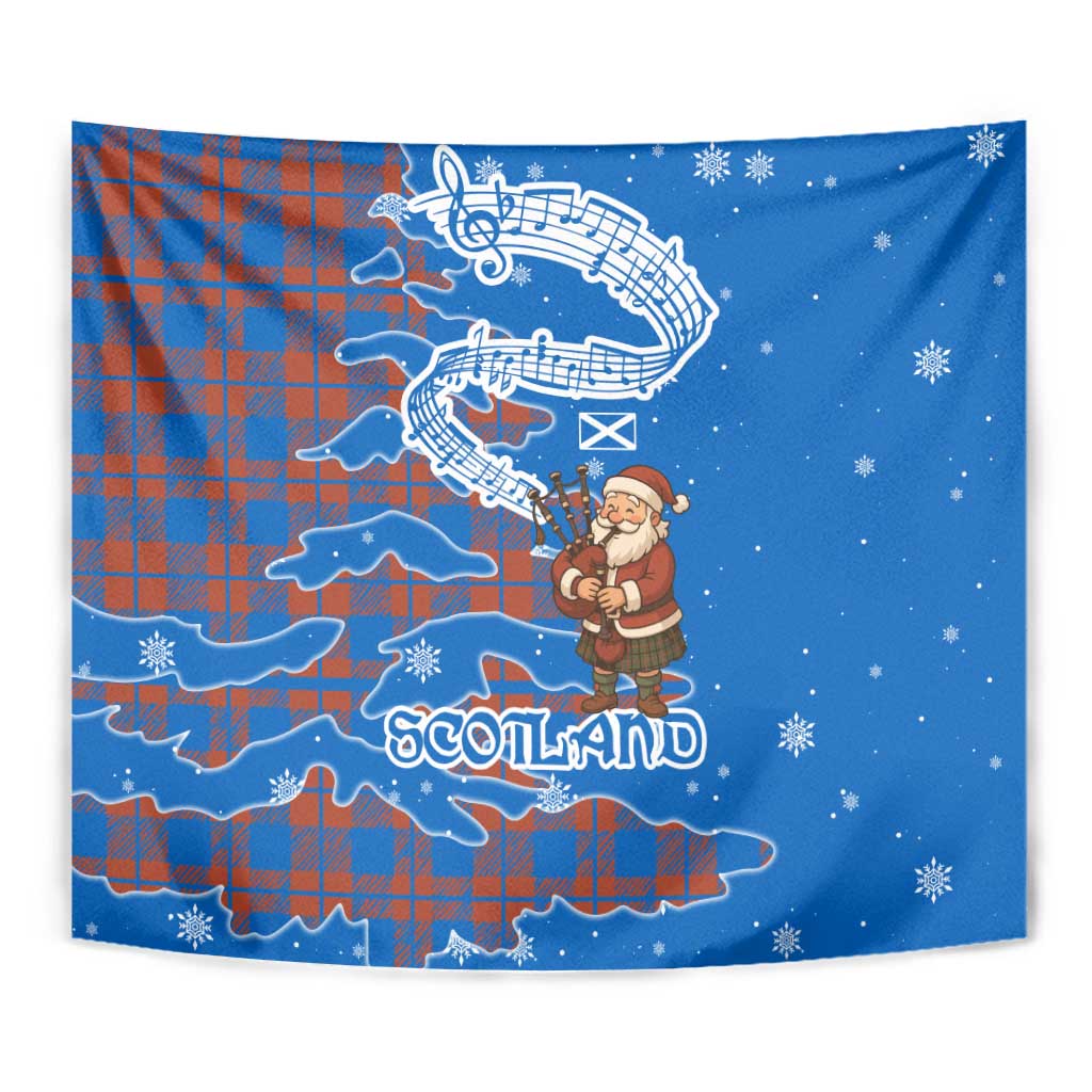 Scotland Christmas Tapestry with Santa Playing Bagpipes and Blue Red Tartan Music Notes - Wonder Print Shop