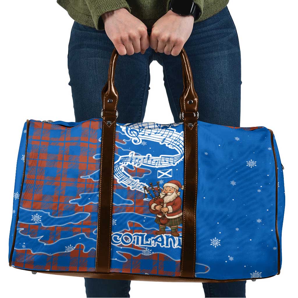 Scotland Christmas Travel Bag with Santa Playing Bagpipes and Blue Red Tartan Music Notes - Wonder Print Shop