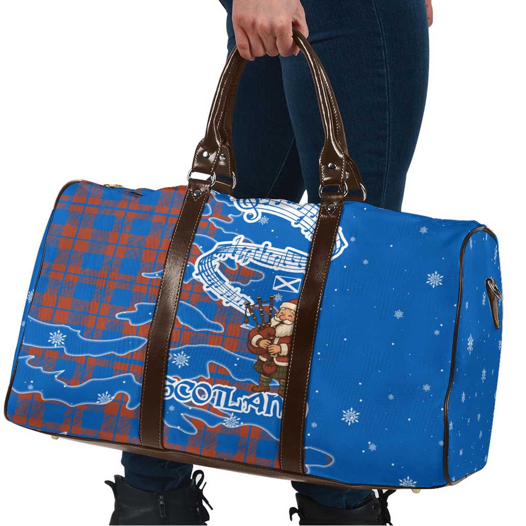 Scotland Christmas Travel Bag with Santa Playing Bagpipes and Blue Red Tartan Music Notes - Wonder Print Shop
