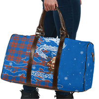 Scotland Christmas Travel Bag with Santa Playing Bagpipes and Blue Red Tartan Music Notes - Wonder Print Shop