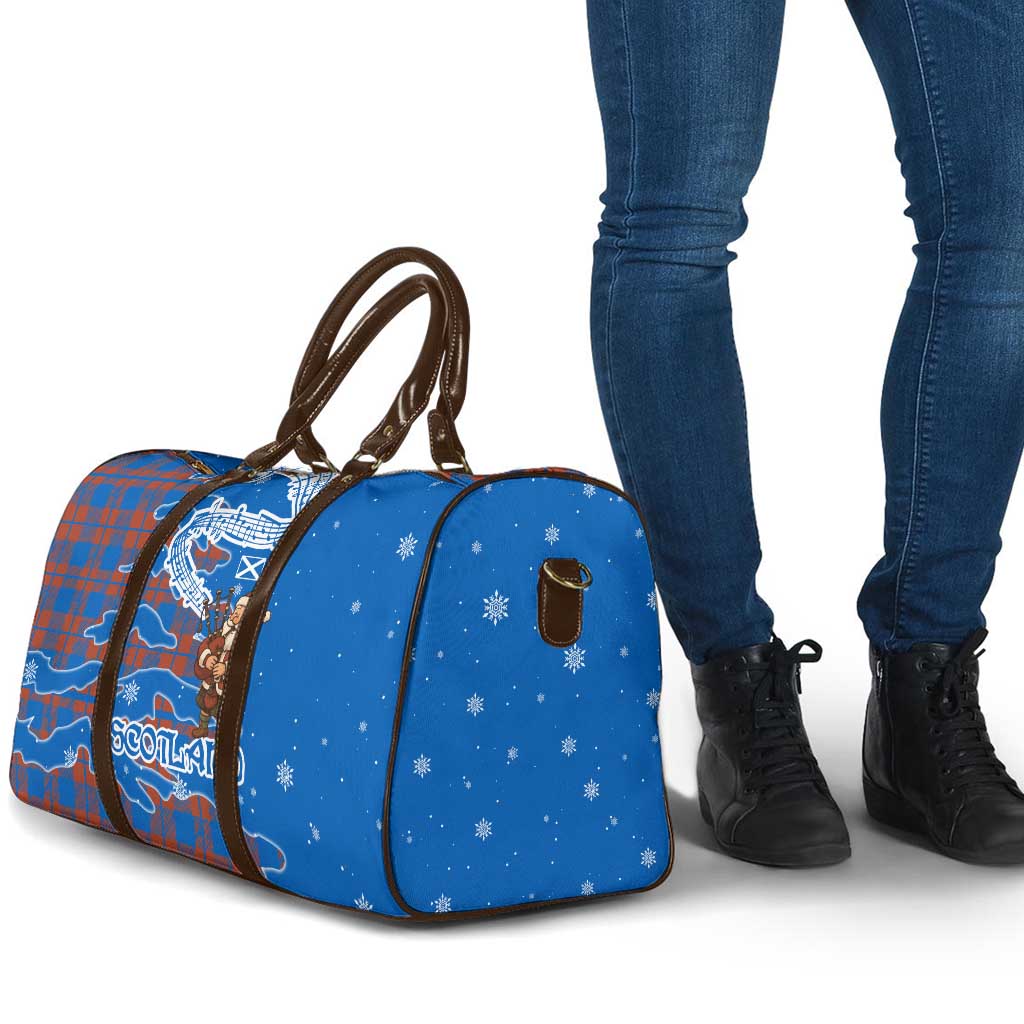 Scotland Christmas Travel Bag with Santa Playing Bagpipes and Blue Red Tartan Music Notes - Wonder Print Shop